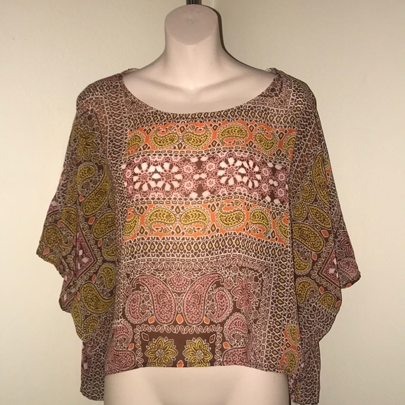 NWOT boho paisley poncho style knit blouse - Picture 3 of 8